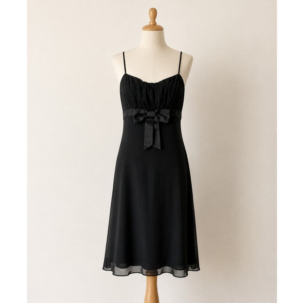 Vintage 90s Black Mini Dress Chiffon Bow USA Coquette Whimsigoth Size Small
